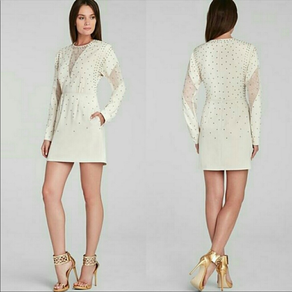 BcbgMaxazria Lake French Cream Rhinestone Cocktail Mini Dress Size Small